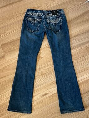2000s Miss Me Dark Blue Embellished Back Pocket Bootcut Jeans